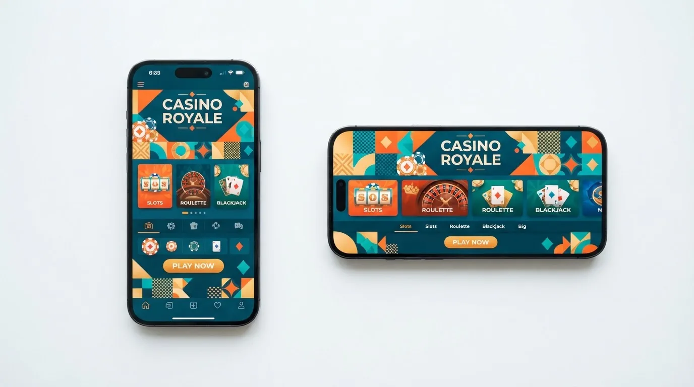 Telefon álló és fekvő helyzetben egymás mellett, kijelzőn színes, jelek nélküli grafikus elemek, tiszta háttér.