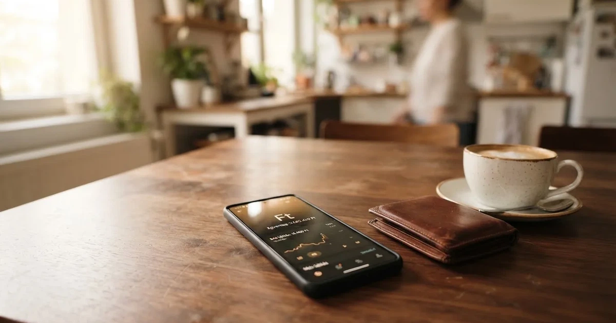 Mobiltelefon egy fa asztalon egy pénztárca és egy csésze kávé mellett — mifinity kaszinók magyarországon