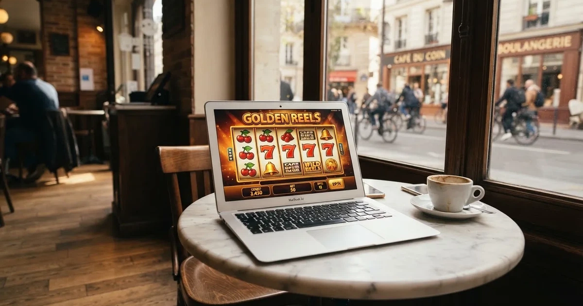 Laptop egy kávézói asztalon, az utcára néző ablak mellett — új magyar kaszinók